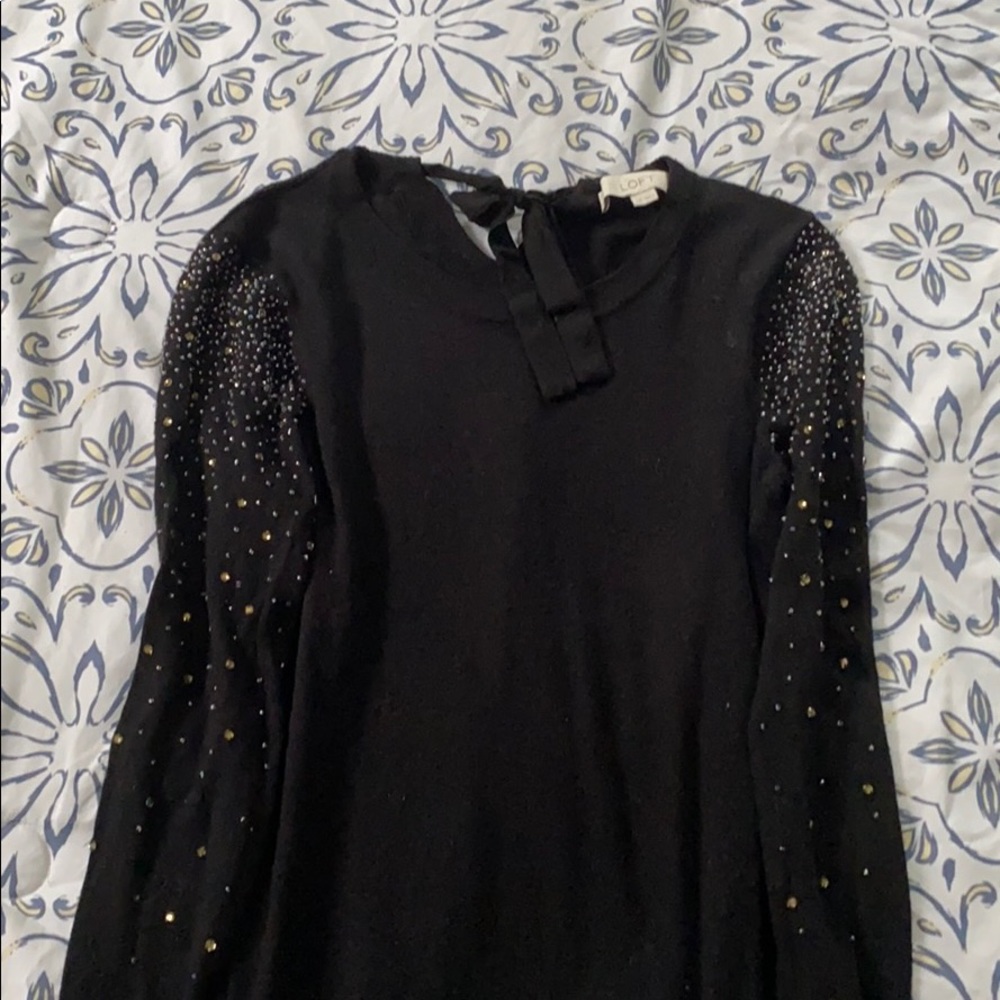 Loft beaded sleeve black sweater with bow size SP